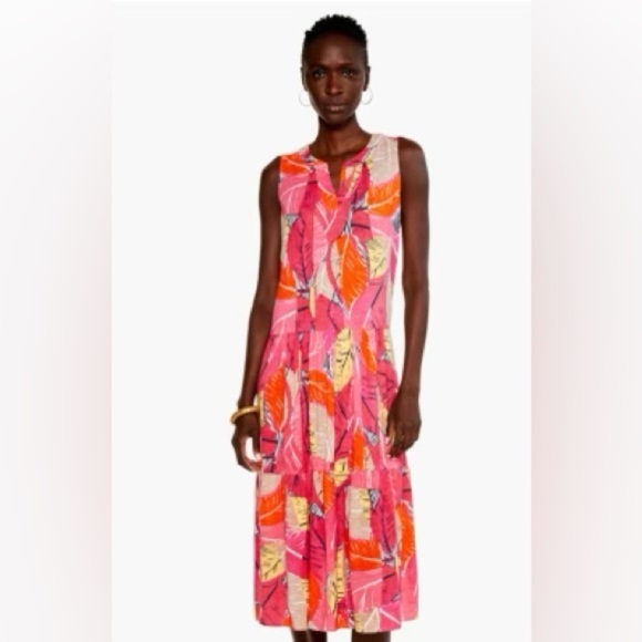 NIC + ZOE Feather Leaves Sleeveless Linen Blend MIDI Dress (Large) - Picture 2 of 9